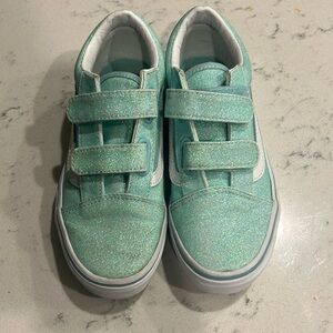 Blue Teal kids Old Skool V Glitter Shoe | size 2